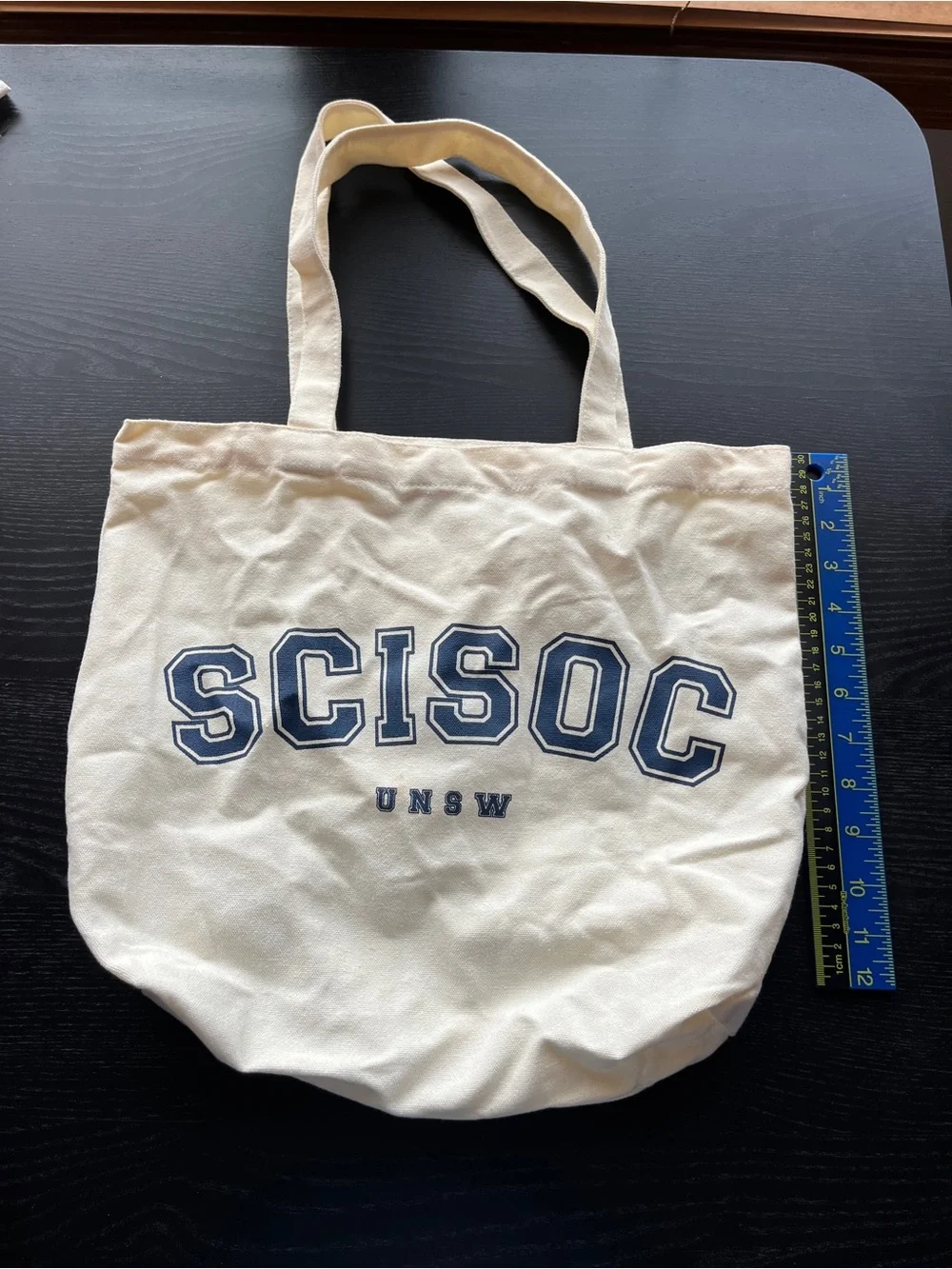 UNSW SCISOC Off White Canvas Tote Bag Small Navy Blue Graphic Print Pockets